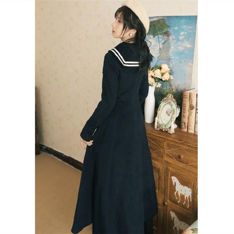Women's autumn and winter French elegant dress navy collar long sleeve Vestidos Mujer Invierno long thick warm dress - LiveTrendsX