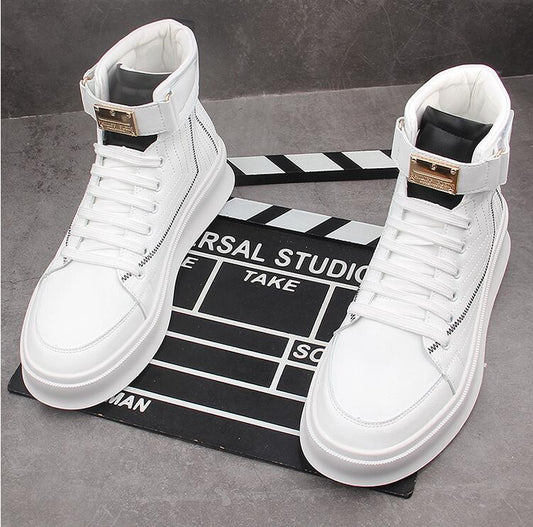 autumn new leather Men casual shoes hip hop sneakers high tops ankle boots men flat board shoes - LiveTrendsX