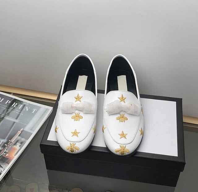 Italy Designer Luxury Women Loafers Sheepskin Embroidery Metal Buckle Flats Mules Slipper Zapatos De Mujer - LiveTrendsX