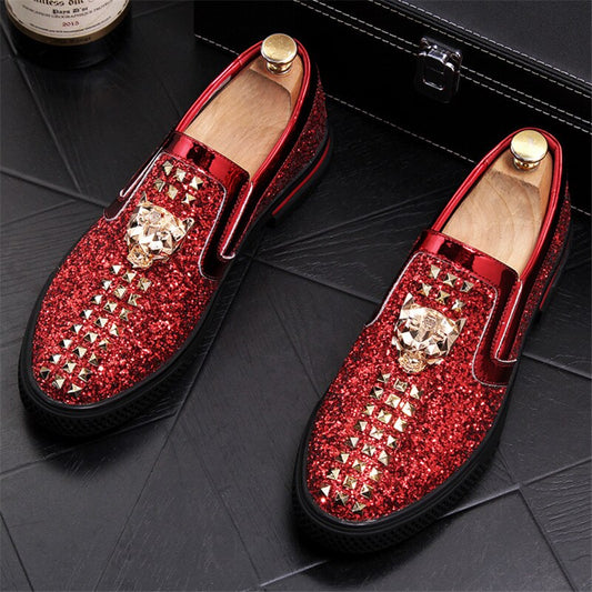 Autumn Animal Motifs Fashion Men's Casual Loafers British Lazy Male Leather Shoes Shining Diamond Flats - LiveTrendsX