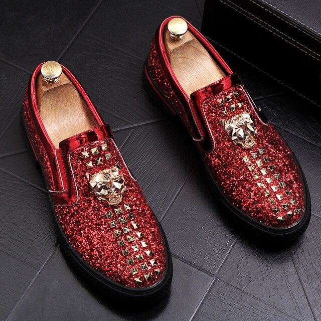 Autumn Animal Motifs Fashion Men's Casual Loafers British Lazy Male Leather Shoes Shining Diamond Flats - LiveTrendsX