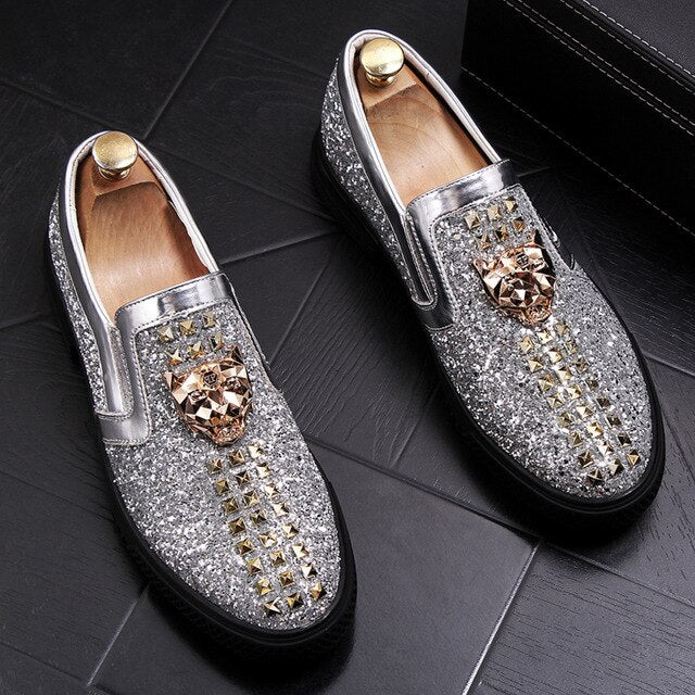 Autumn Animal Motifs Fashion Men's Casual Loafers British Lazy Male Leather Shoes Shining Diamond Flats - LiveTrendsX
