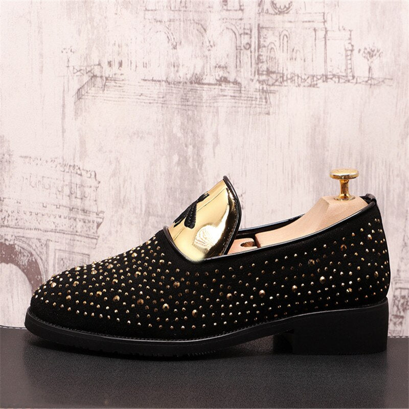 Fashion Trend Slip On Men's Casual Loafers Luxury Rhinestone Lazy Male Wedding Dress Shoes Moccasins - LiveTrendsX