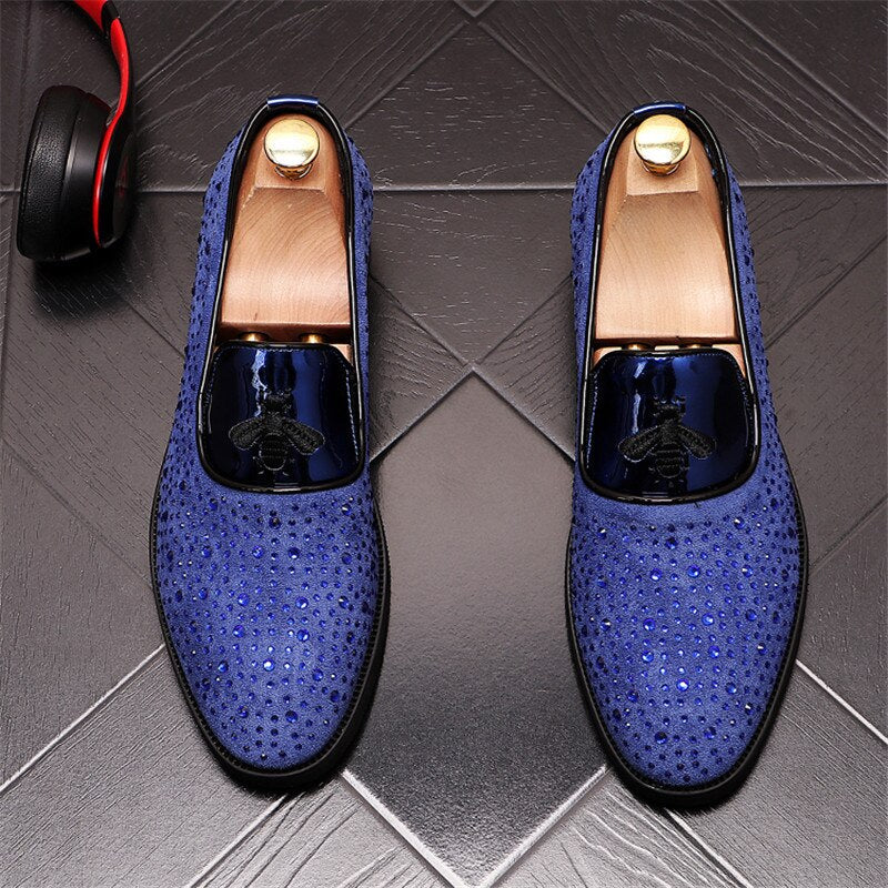 Fashion Trend Slip On Men's Casual Loafers Luxury Rhinestone Lazy Male Wedding Dress Shoes Moccasins - LiveTrendsX