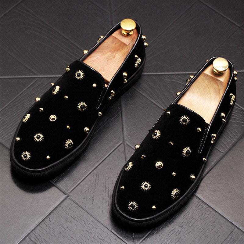 Fashion Web Celebrity Rivets Flats Punk Men's Casual Shoes  Round Head Slip-On Lazy Loafers Moccasins - LiveTrendsX