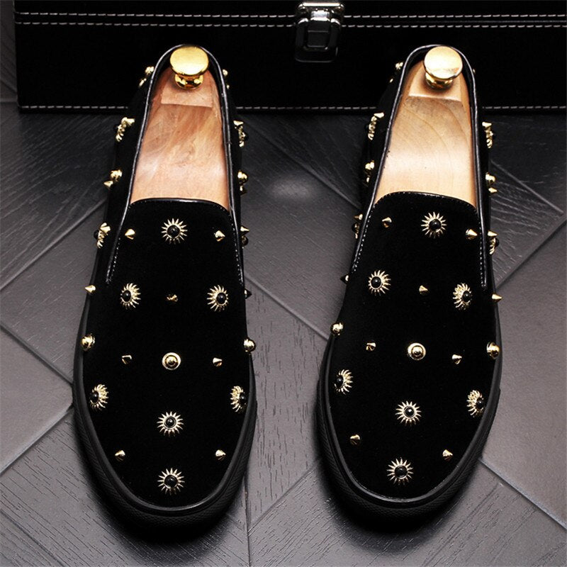 Fashion Web Celebrity Rivets Flats Punk Men's Casual Shoes  Round Head Slip-On Lazy Loafers Moccasins - LiveTrendsX