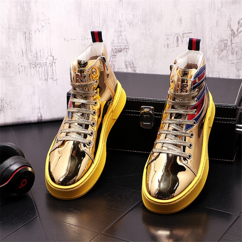 Designer Luxury Men Sneakers Punk Hip Hop High Tops Red Gold Thick Bottom Web Celebrity Casual Shoes Winter Warm Plush Boots - LiveTrendsX
