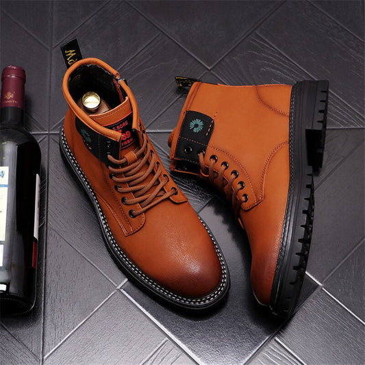 Autumn New Leather Men High Top Shoes Punk Hip Hop Thick Bottom Martin Ankle Boots Chaussure Homme - LiveTrendsX