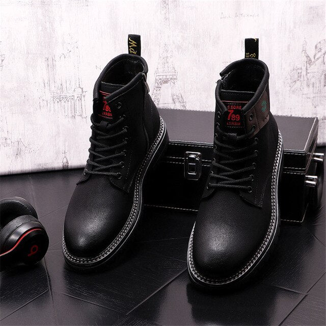 Autumn New Leather Men High Top Shoes Punk Hip Hop Thick Bottom Martin Ankle Boots Chaussure Homme - LiveTrendsX