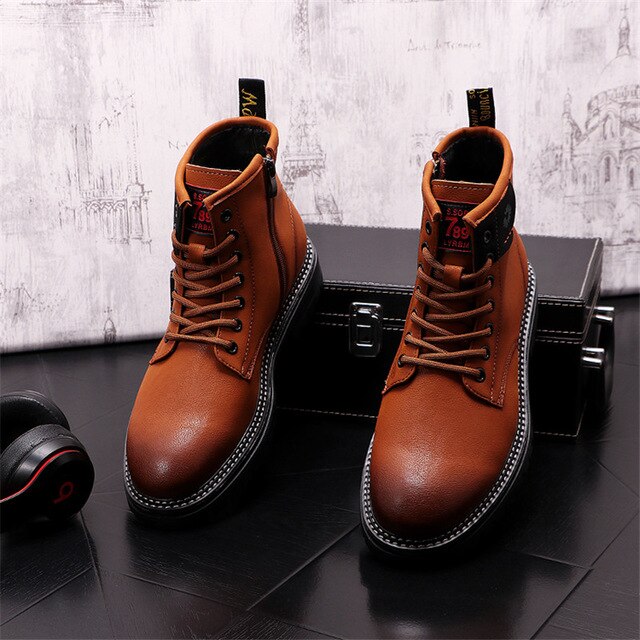 Autumn New Leather Men High Top Shoes Punk Hip Hop Thick Bottom Martin Ankle Boots Chaussure Homme - LiveTrendsX