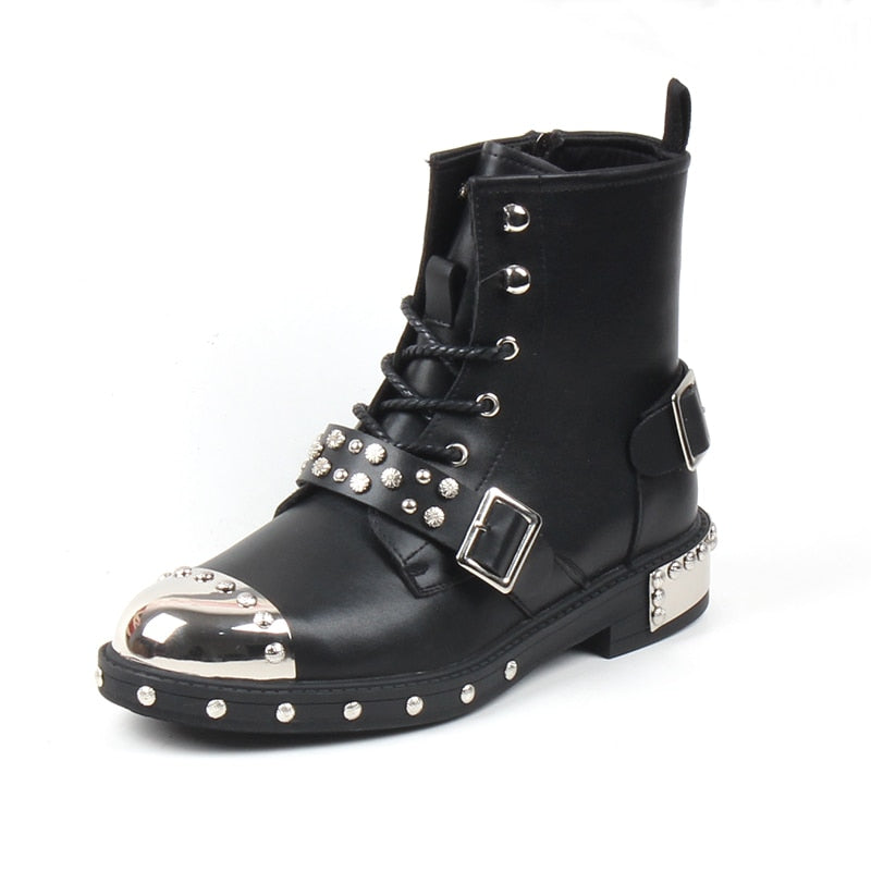 メンズカジュアルリベットシューズレースアッププラットフォームブーツ