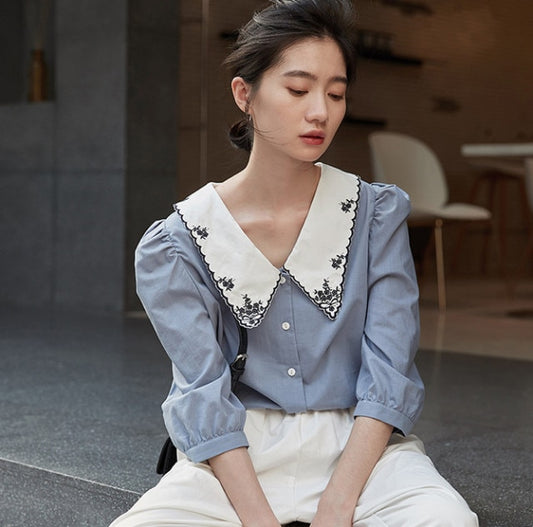 Vintage Puff Sleeve Embroidery Blouse - LiveTrendsX