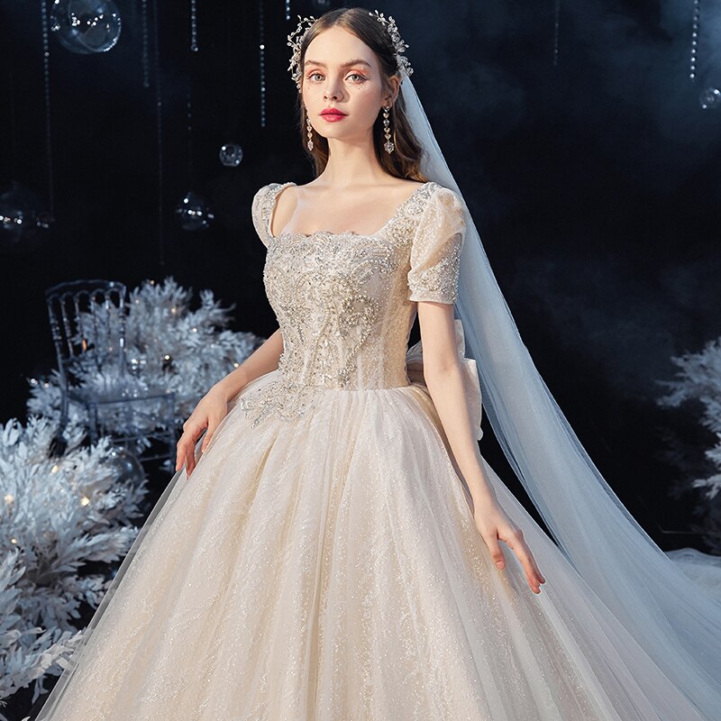 Robe De Mariage Princess Wedding Dress Sequins Vestido De Novia Short ...