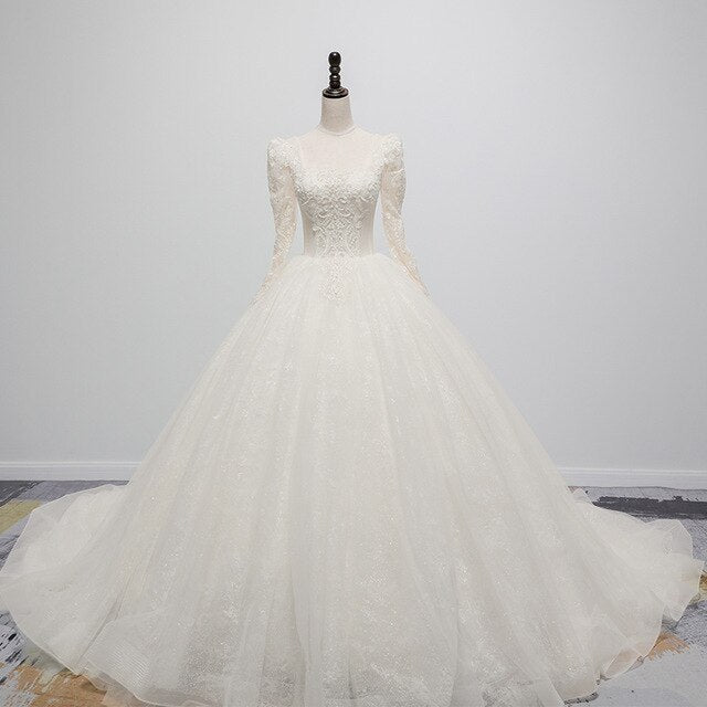 Robe De Mariage Princess Wedding Dress Sequins Vestido De Novia Short Sleeve Luxury Big Bow Star Yarn Ball Gown Wedding Dresses - LiveTrendsX