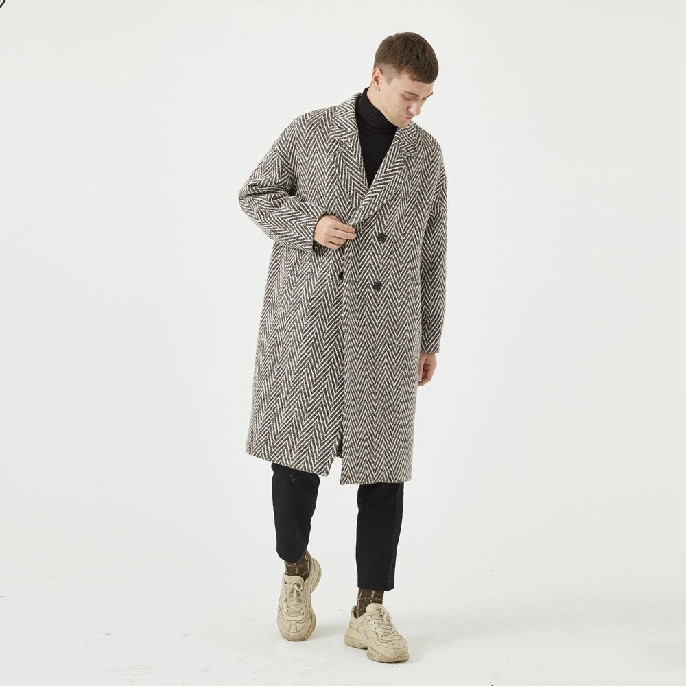 Men's Loose Double Breasted Warm Long-Length Trench Coat