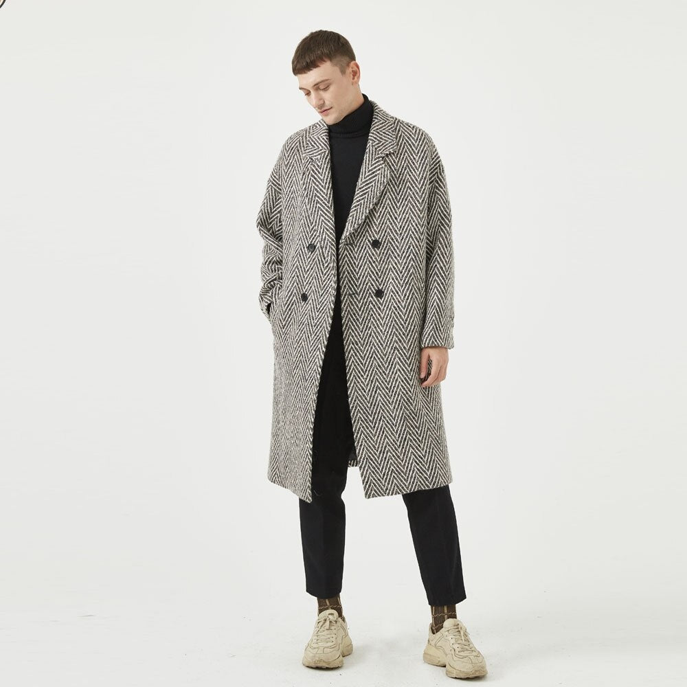 Men's Loose Double Breasted Warm Long-Length Trench Coat