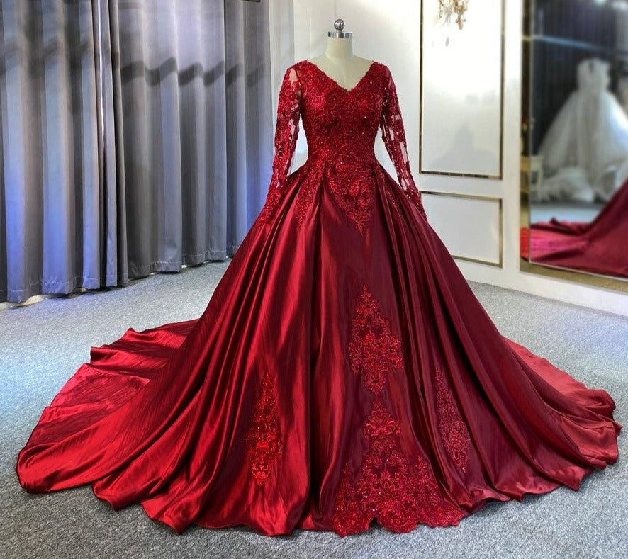 New V-neckline  red wedding dress - LiveTrendsX