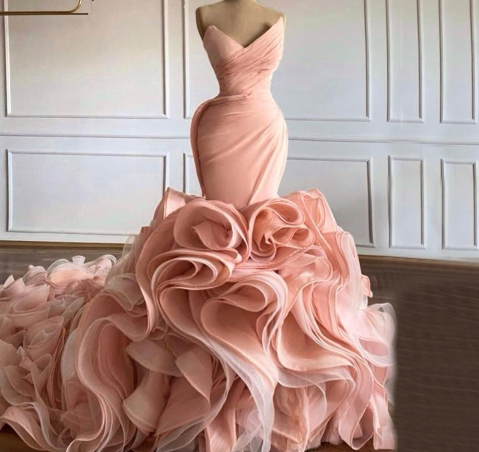 Orange Sweetheart Sexy Elegant Wedding Dresses Gowns Flowers High-end Mermaid Bridal Dress 2021 - LiveTrendsX