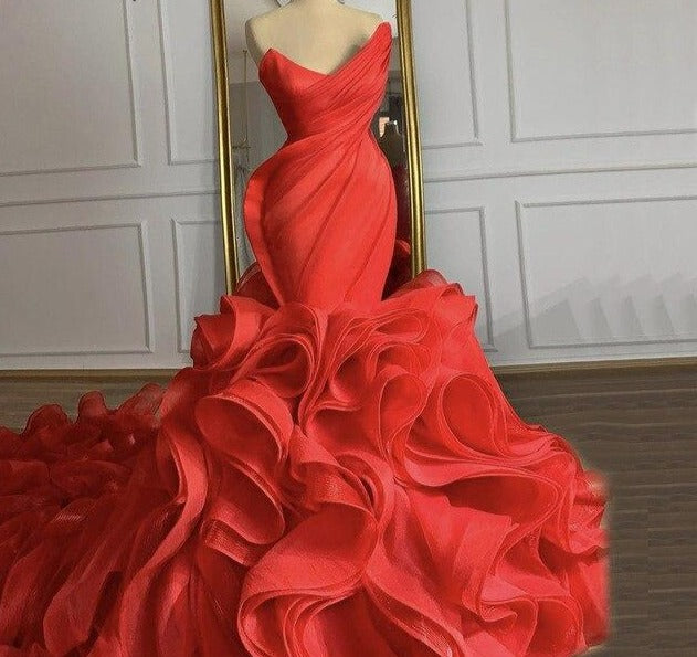 Orange Sweetheart Sexy Elegant Wedding Dresses Gowns Flowers High-end Mermaid Bridal Dress 2021 - LiveTrendsX