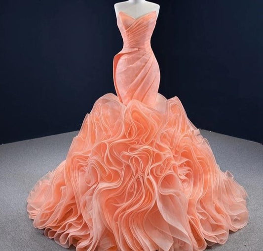 Orange Sweetheart Sexy Elegant Wedding Dresses Gowns Flowers High-end Mermaid Bridal Dress 2021 - LiveTrendsX