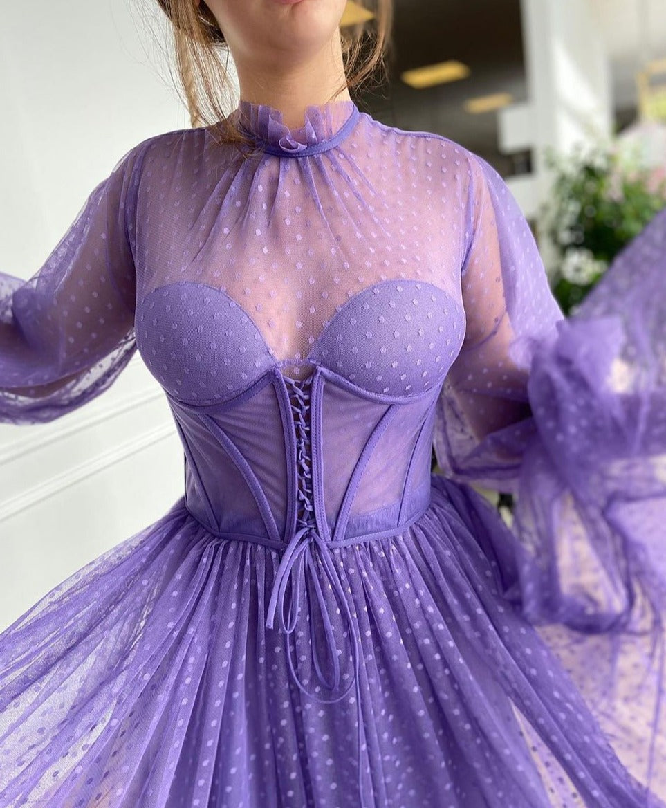 Lilac Lantern Sleeves Evening Dresses Gowns 2021 A-Line Sexy Ankle Length For Women Party Night - LiveTrendsX