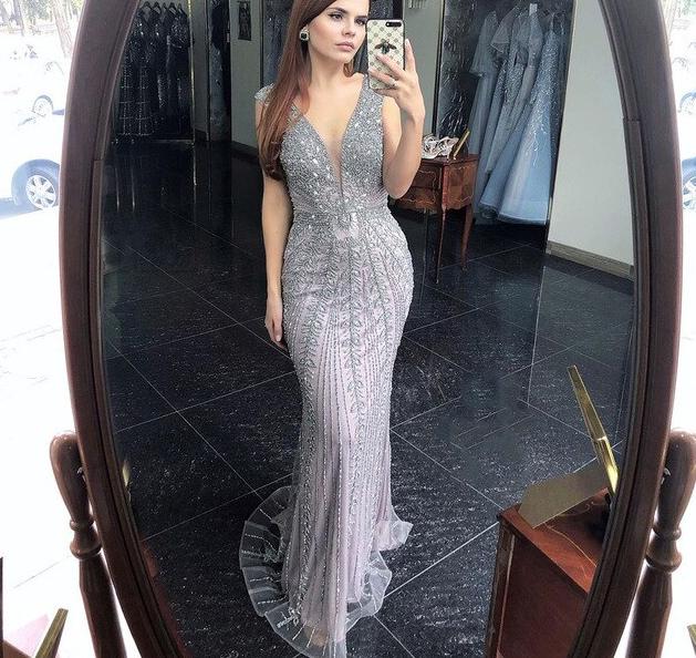 Lilac Mermaid Luxury Evening Dresses Gowns Beading Crystal Elegant Sexy For Women Party - LiveTrendsX