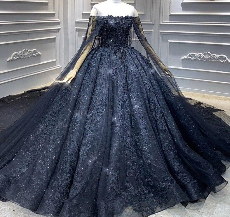 Black Sparkle O-Neck Luxury Sexy Wedding Dresses  Dubai High-End Beading Lace Bride Gowns  Custom Made - LiveTrendsX