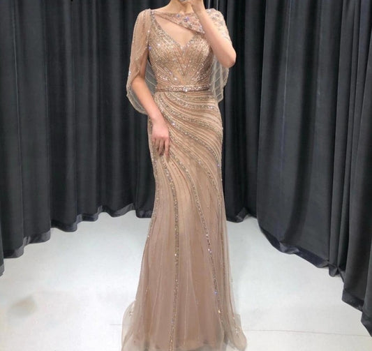 Luxury Gold Elegant Sexy Evening Dresses Gowns 2021 Diamond Beading Mermaid For Women Party Wear - LiveTrendsX
