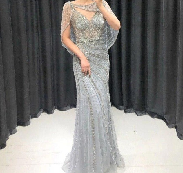 Gold Beaded Mermaid Evening Gown