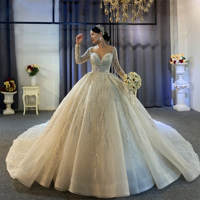 shinny beading wedding dress long sleeves – LiveTrendsX