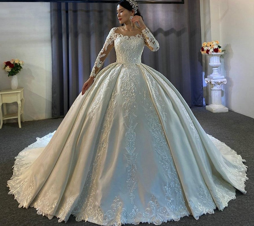 New fashion satin with lace wedding dress nice high quality satin wedding gown - LiveTrendsX