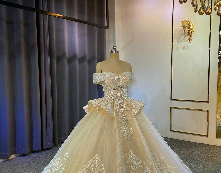 Off the shoulder lace wedding dress with good price without train - LiveTrendsX
