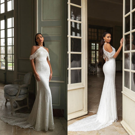 2021 Sexy Mermaid Wedding Dresses Sheer O Neck Sequins Beaded Gorgeous Bridal Gowns Arabic Marriage Dress Robe De Mariee - LiveTrendsX