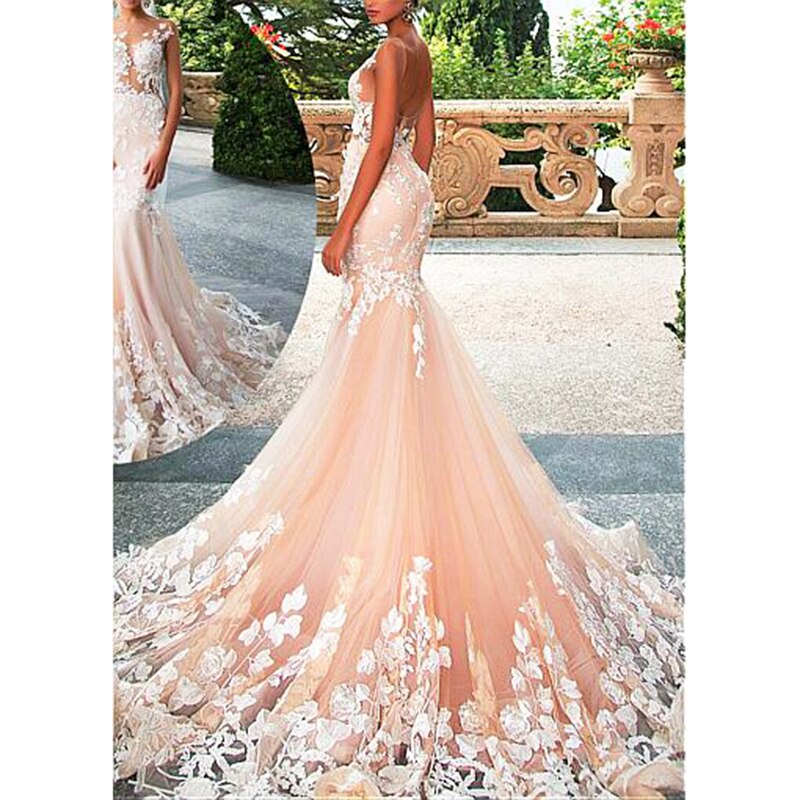 Pink Boho Wedding Dress Mermaid Lace Appliques Sex Backless Bride Dres LiveTrendsX Pink Boho Wedding Dress Mermaid Lace Appliques Sex Backless Bride Dres LiveTrendsX