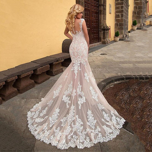 Sexy Boho Beach ivory Lace Mermaid Wedding Dress 2021 Elegant Long Bridal Dress Trumpet Bride Gown Summer - LiveTrendsX