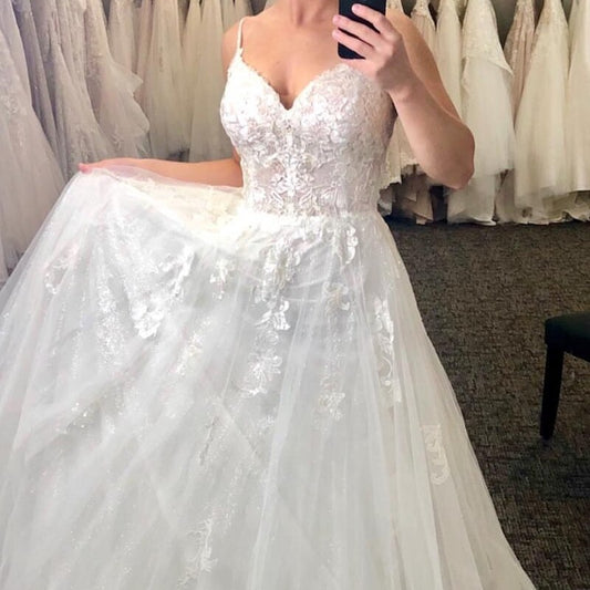 A-Line Wedding Dress 2021 Sweetheart Lace Appliques Organza Tulle For Women Sleeveless Robe De Mariee Elegant Bridal Gown - LiveTrendsX