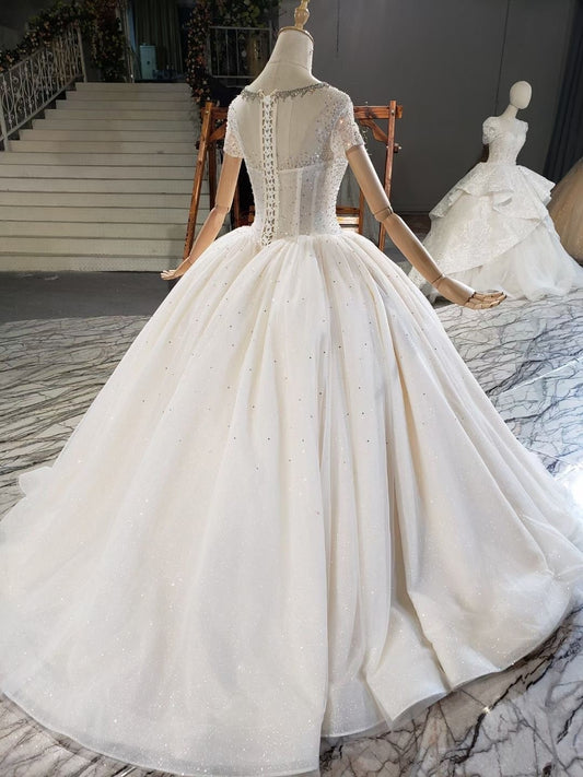 2021 Luxury Wedding Dresses Top Beaded Bling Bling Sheer Puffy Bridal Gowns Mairee Handmade Wedding Dresses - LiveTrendsX