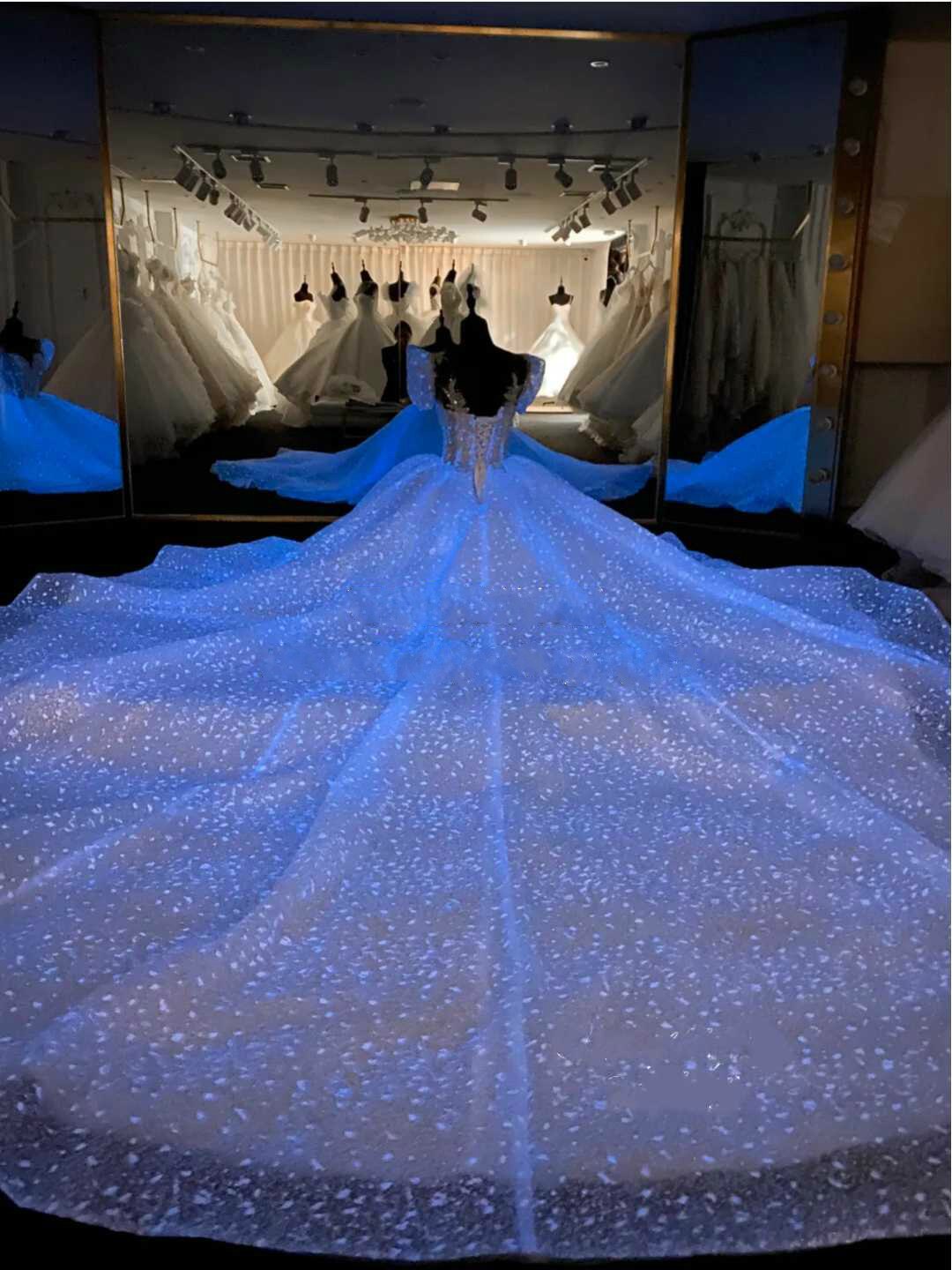 Romantic Customized Night Glow In Dark Luminous Wedding Dress Annual Dinner 7 Variable Color Rainbow Model Fashion Runway Show - LiveTrendsX