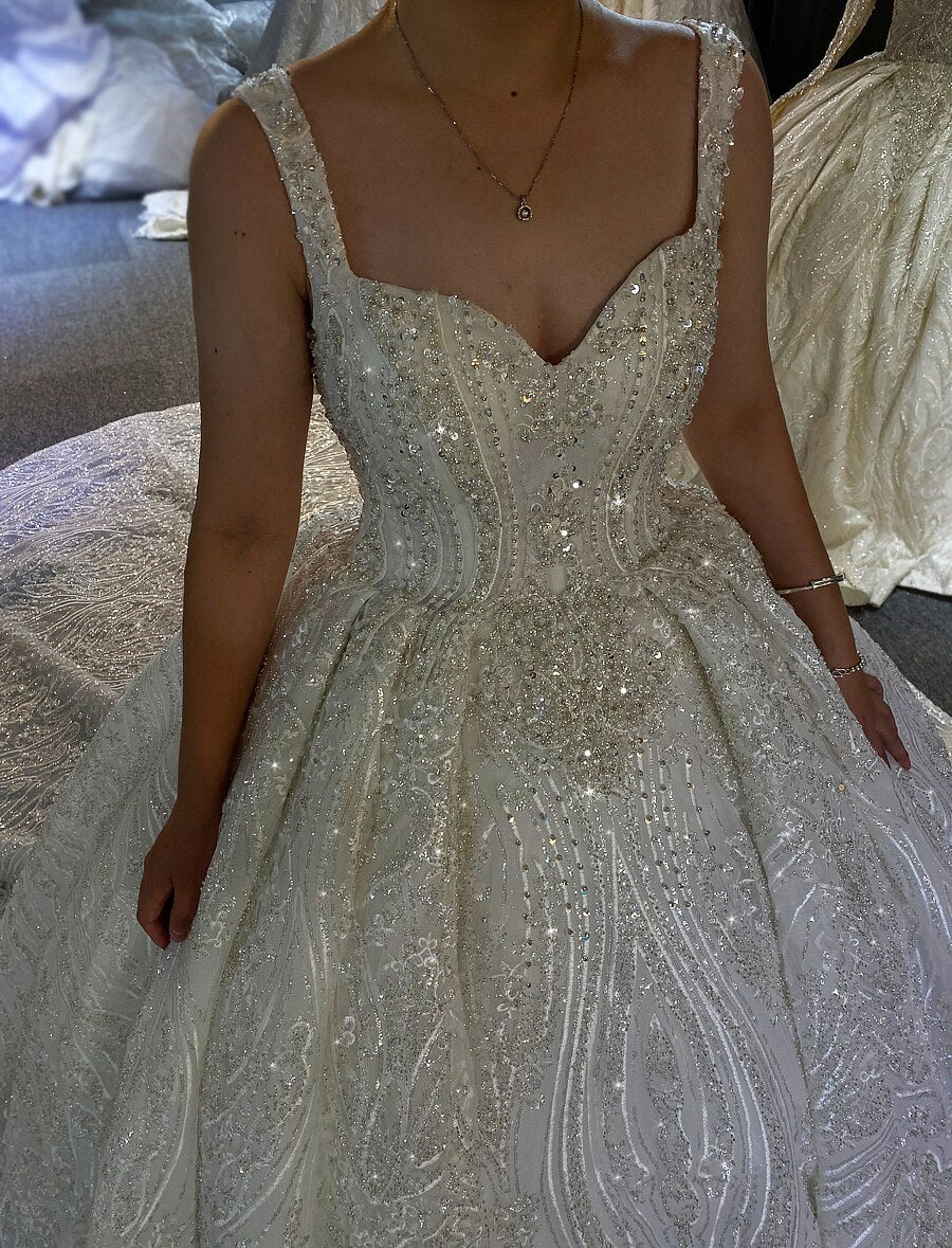Robe De Mariage Princess Wedding Dress Straps Full Beading Vestido De Novia Short Sleeve Luxury Ball Gown Wedding Dresses - LiveTrendsX