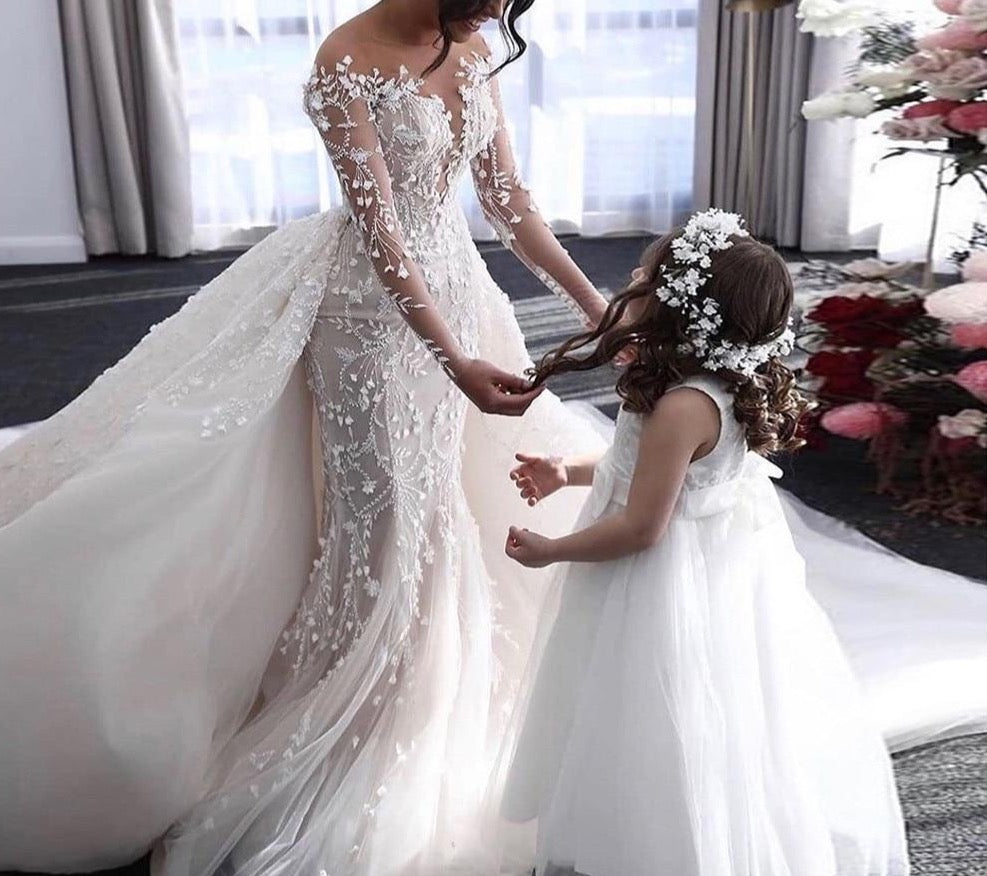 Long Sleeve Luxury Mermaid Wedding Dress Beading Embroidery Chapel Train Bridal Gown vestido de noiva - LiveTrendsX
