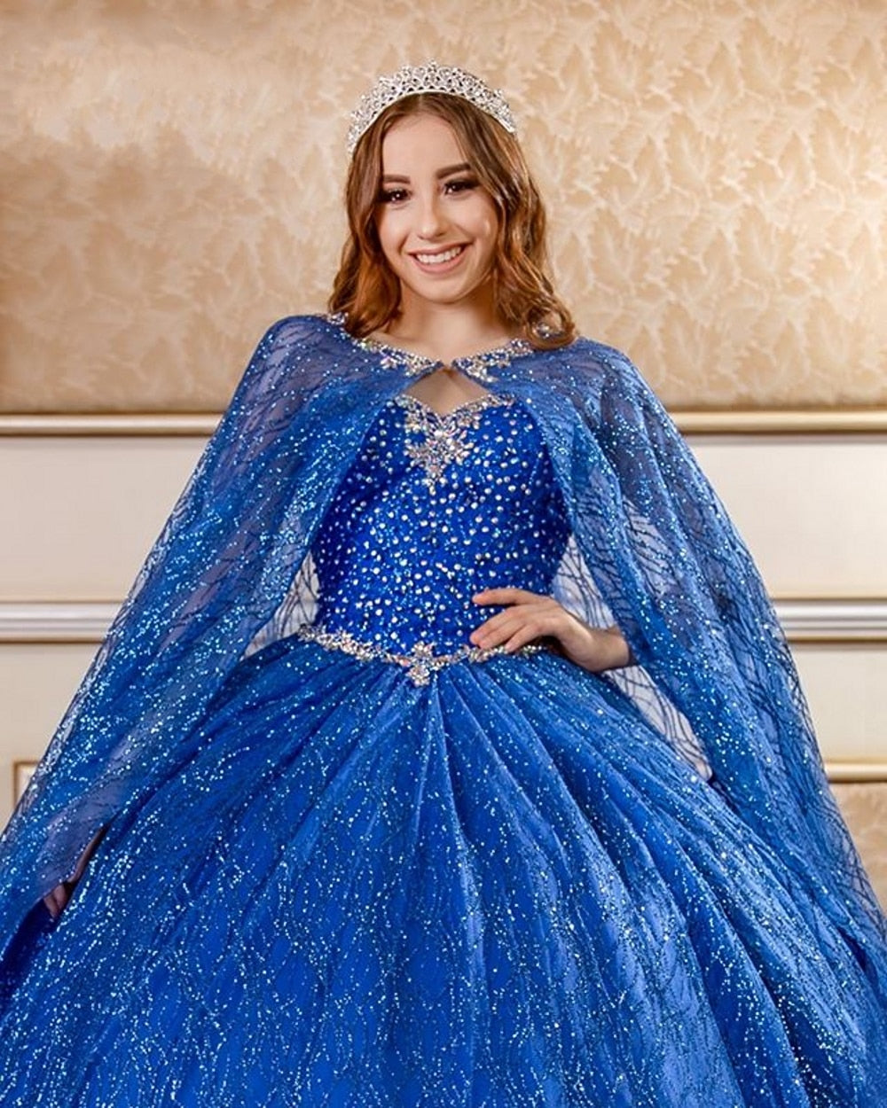 Champagne Sequined Quinceanera Dresses With Beads Sleeveless Ball Gown - LiveTrendsX