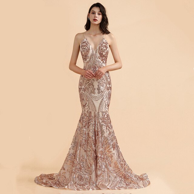 Sexy V Neck Spaghetti Straps Mermaid Prom Dresses 2021 - LiveTrendsX