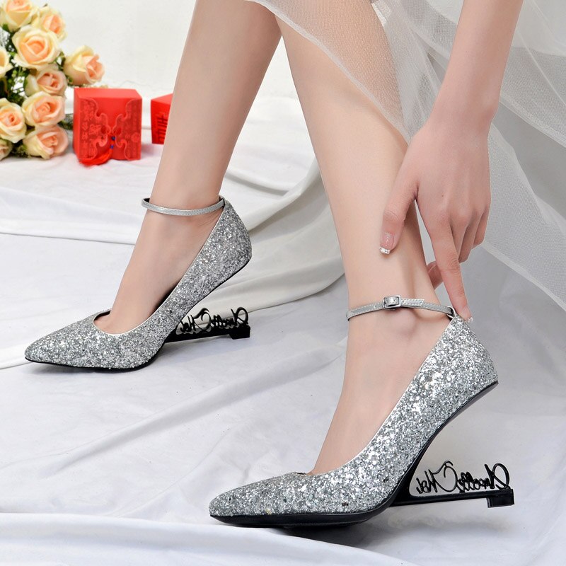Wedge Heel Letter Pointed Sexy Catwalk Wedding Shoes