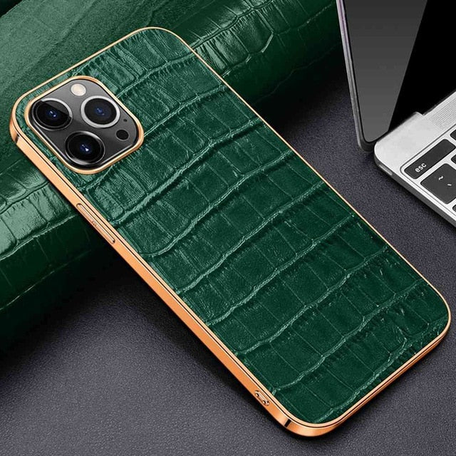Genuine Leather Case For Iphone 12 11 Pro Case For XS Max Cover Electroplate Coque For Iphone X XR 11 12 Mini Cases Phone Fundas - LiveTrendsX
