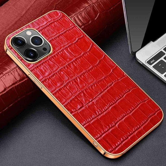 Genuine Leather Case For Iphone 12 11 Pro Case For XS Max Cover Electroplate Coque For Iphone X XR 11 12 Mini Cases Phone Fundas - LiveTrendsX