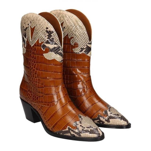 Print Stitching Mid-heel Low Women Boots
