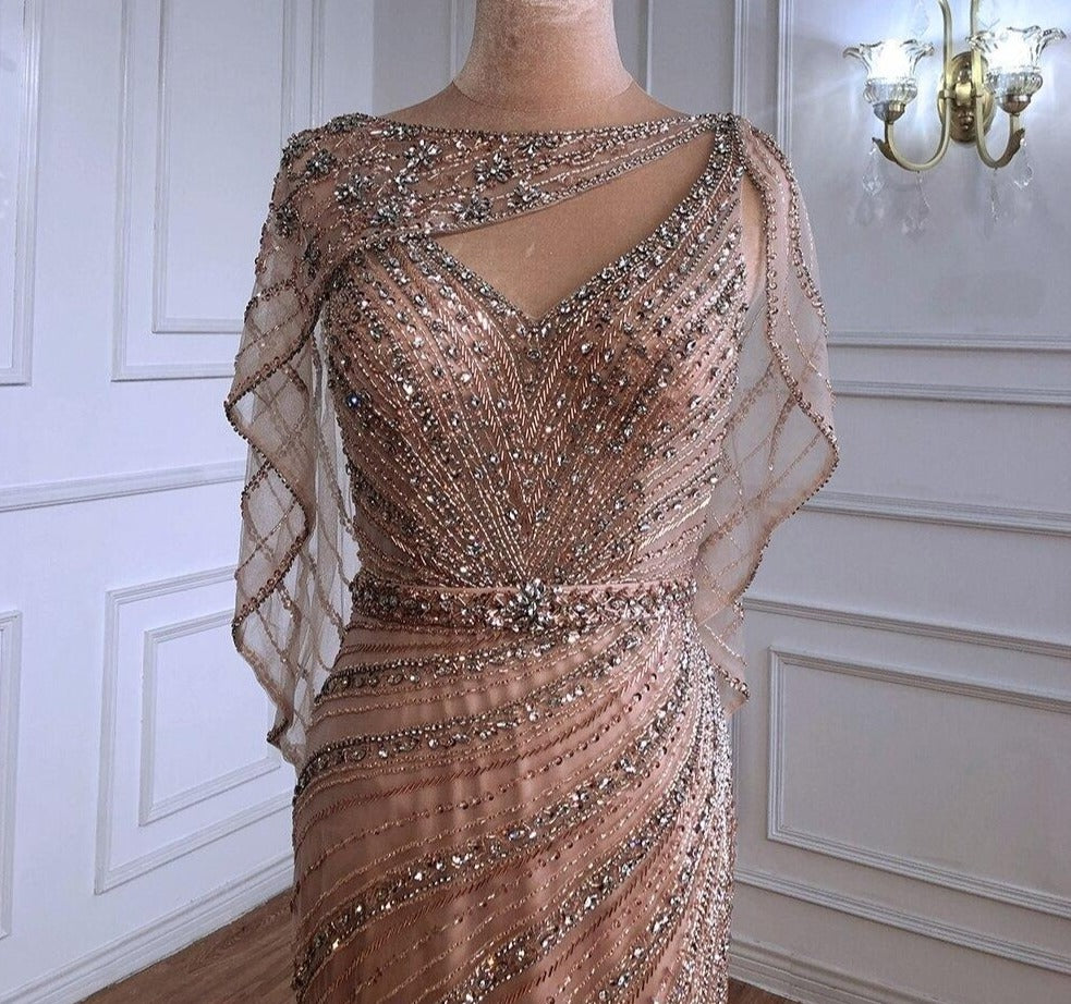 Luxury Gold Elegant Sexy Evening Dresses Gowns 2021 Diamond Beading Mermaid For Women Party Wear - LiveTrendsX