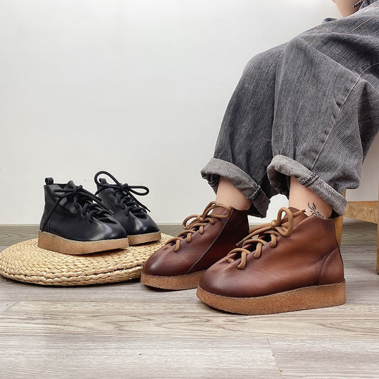 女性用ハンドメイド アンクル プラットフォーム ブーツ