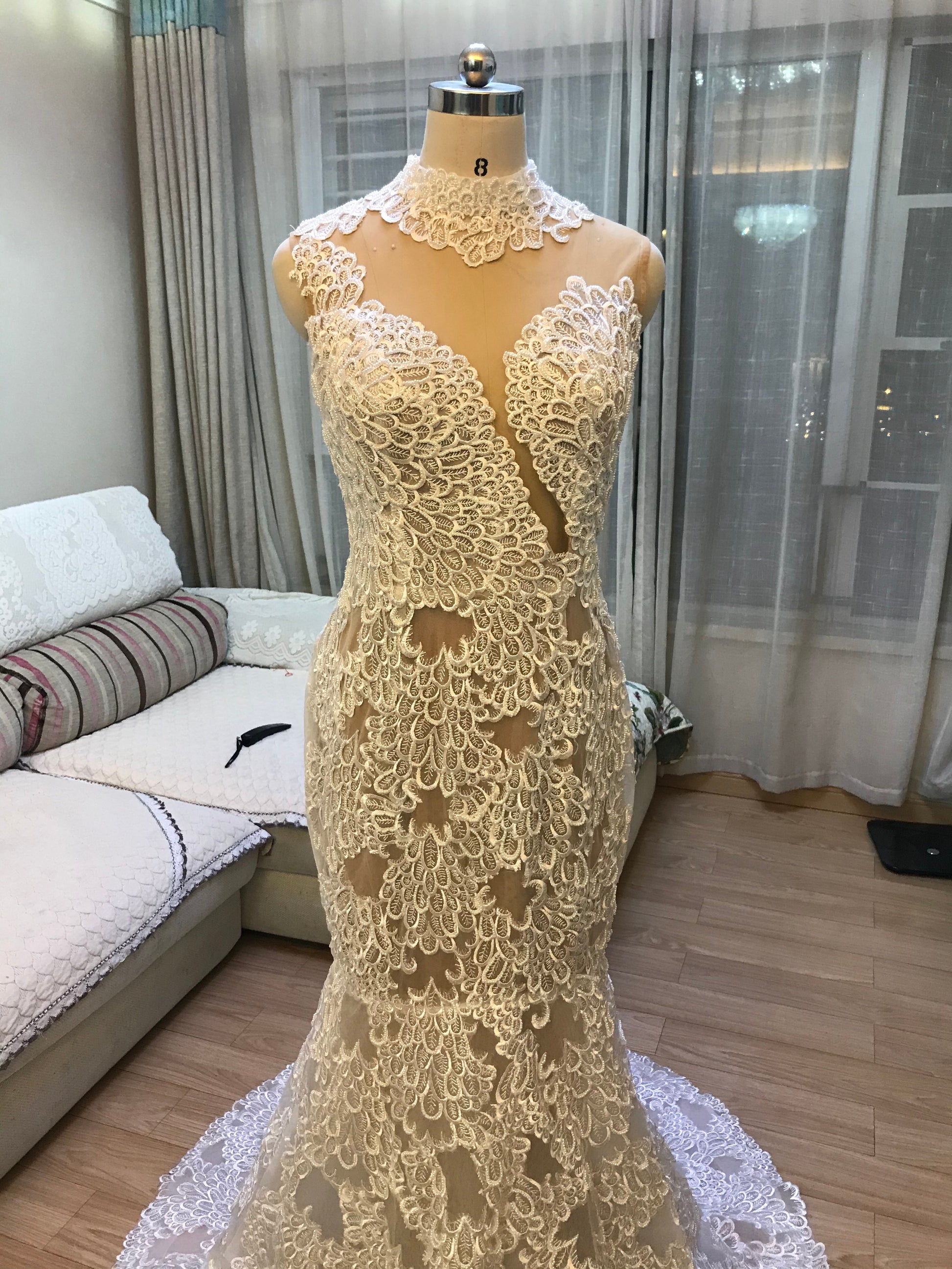 New Sheer High Neck Lace Mermaid Wedding Dress Bridal Gown Sexy See Though Bridal Dresses - LiveTrendsX