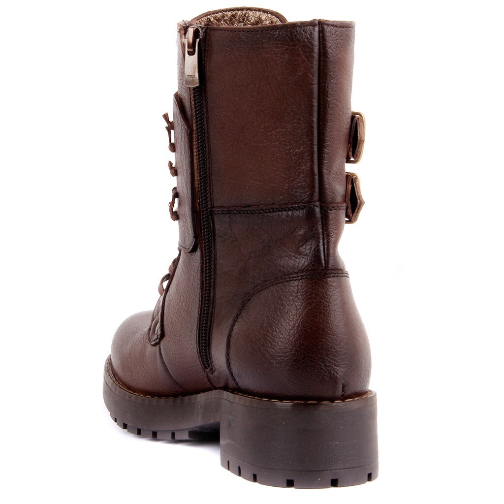 Red Coffee Leather Zipper Female Boots